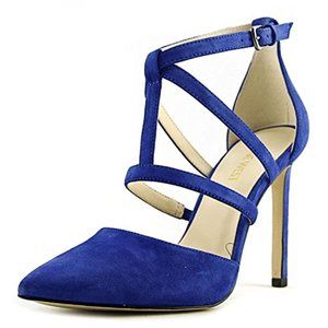 Nine West Blue Suede Tenlee Caged Heels in size 8.5M